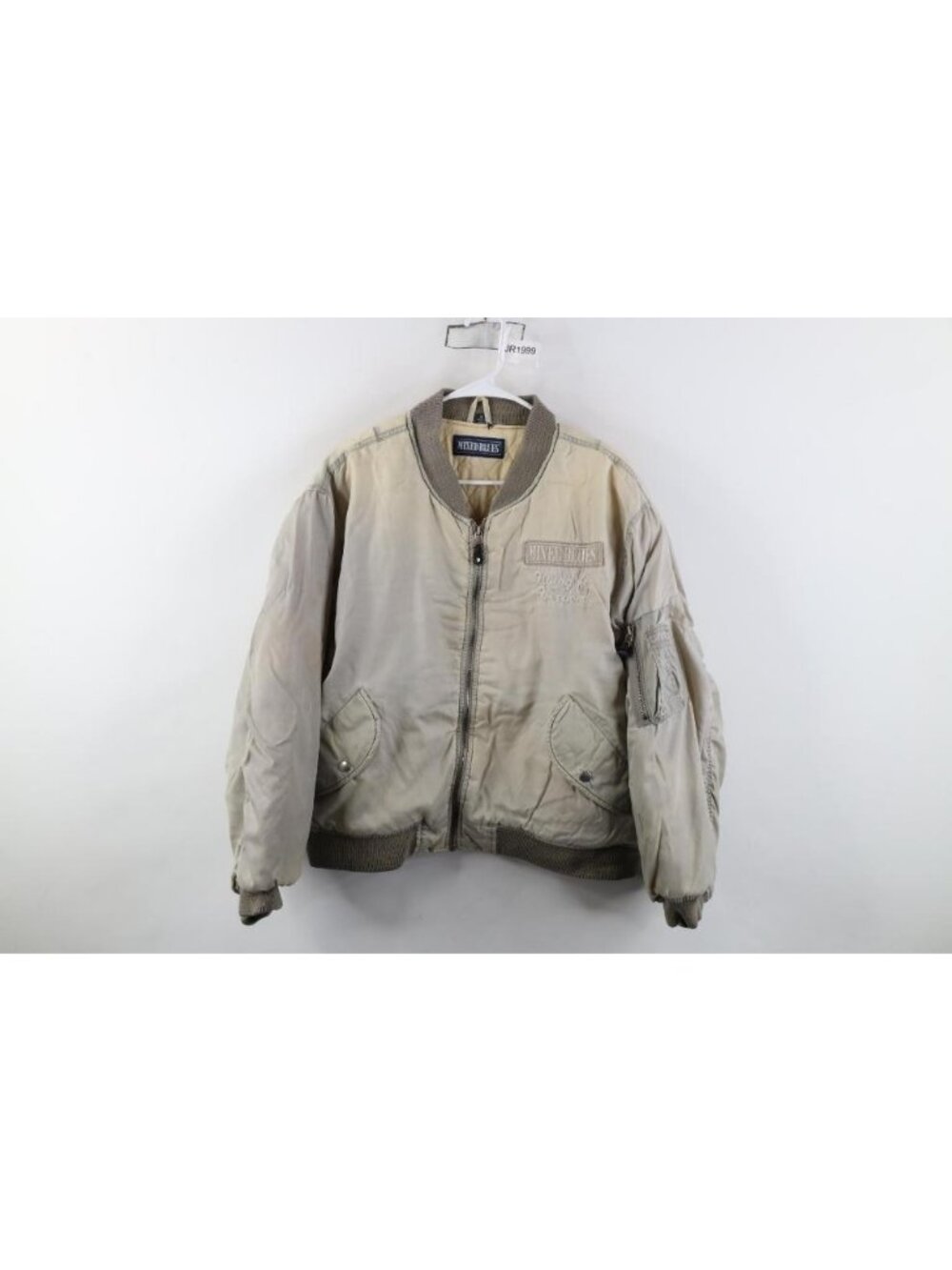 Vintage 90s Streetwear Womens Medium Thrashed Quilted Flight Bomber Jacket Gray